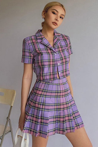 Gingham High Waisted Pleated Skirt