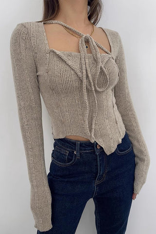 Asymmetrical Hem Rib-knit Sweater Tops Shirt