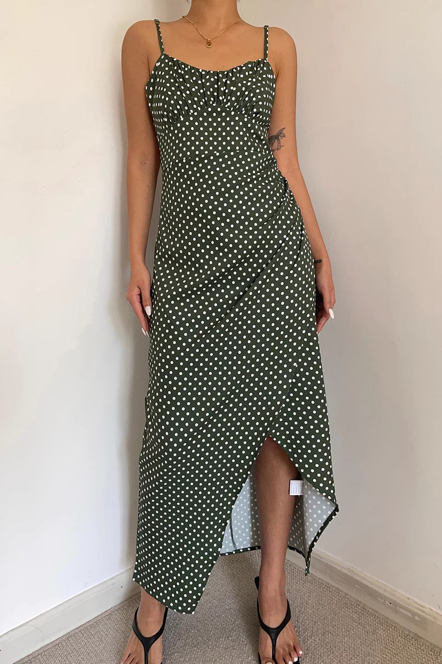 Polka Dot Spaghetti Straps Split Hem Dress