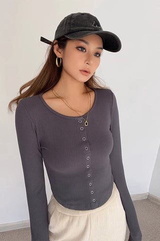 Rib-knit Buttoned Front Shirt