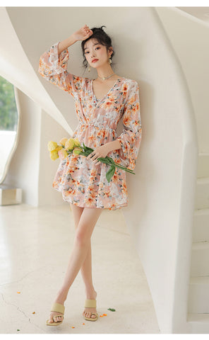 Boho Floral Print Ruffle Dress