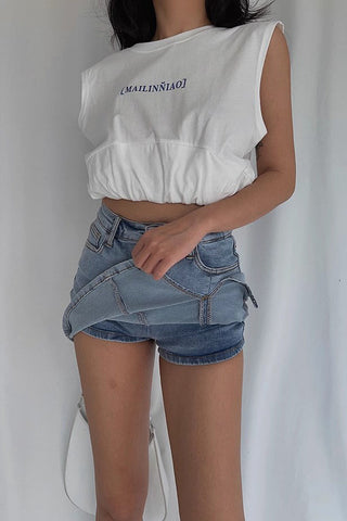 High Waist Split Hem Denim Skirt