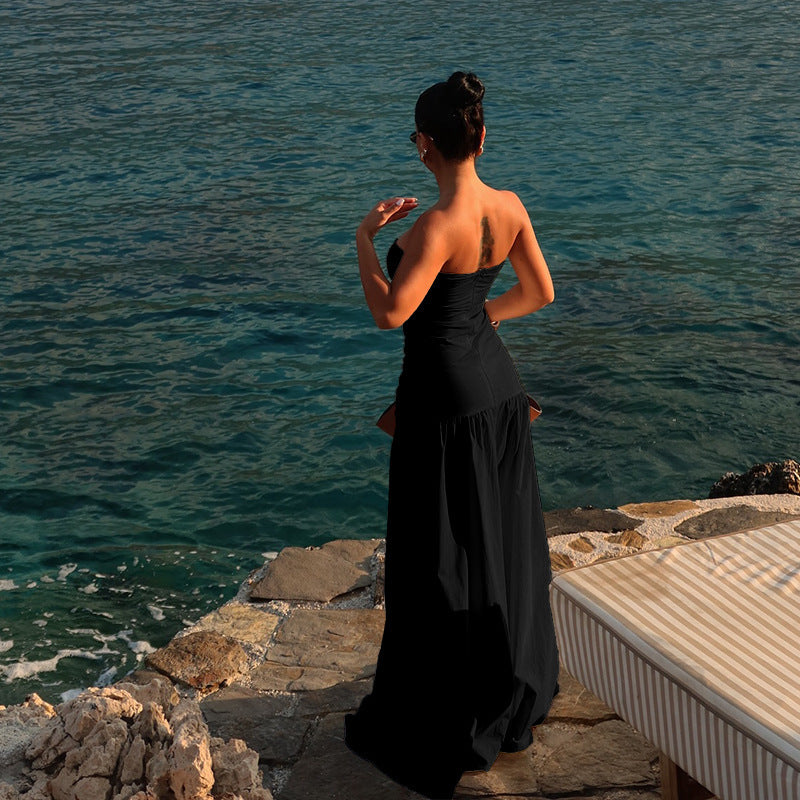 Beach style holiday tube top hollow dress