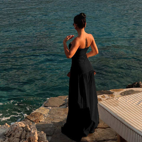Beach style holiday tube top hollow dress