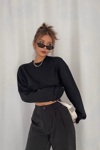 Long Sleeve Ribbed Outwear Crop Sweaters