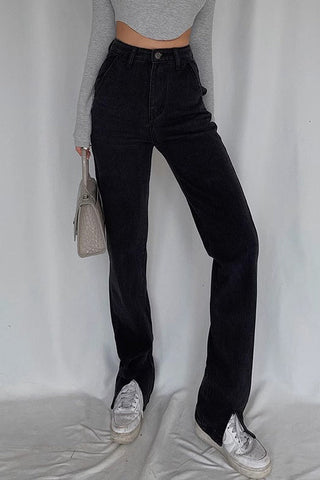 Nature High Waist Buckle Detail Straight Leg Jeans