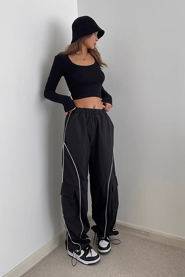 Contrast Side Seam Elastic Waist Sports Pants