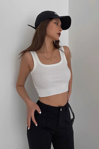 Rib-knit Solid Crop Tank Tops Shirt