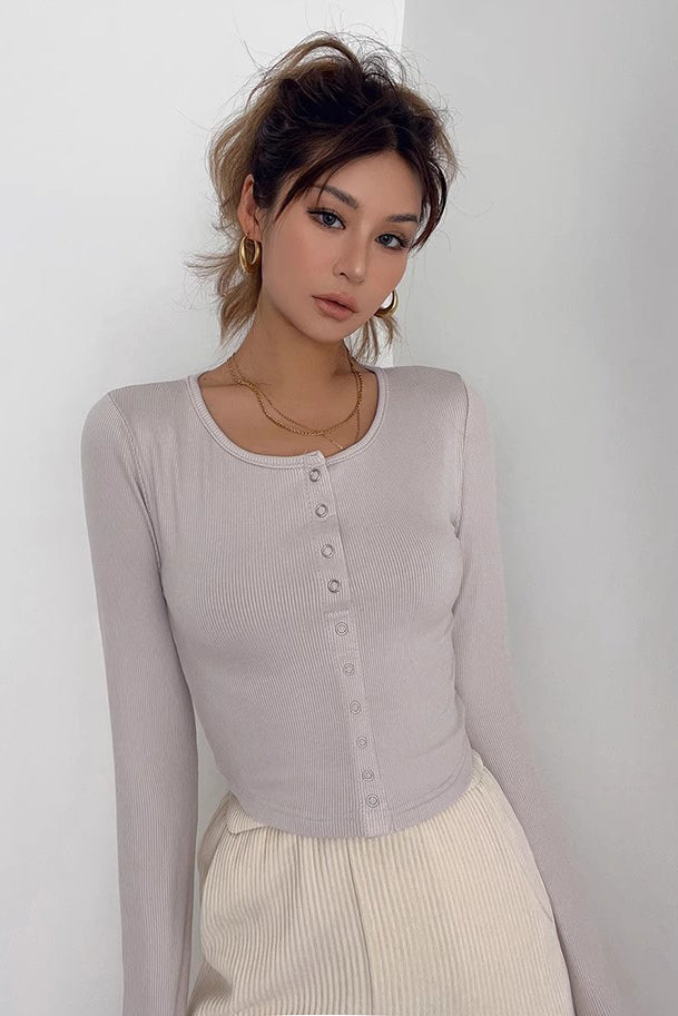 Rib-knit Buttoned Front Shirt