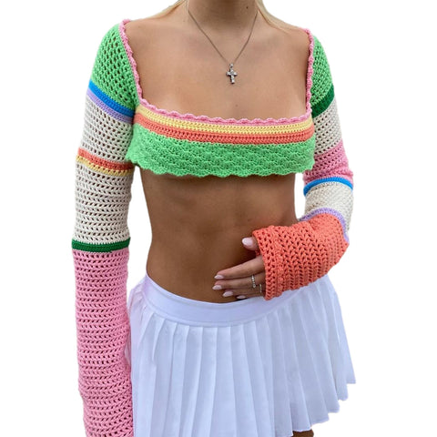 Lita Knitted Crochet Long Sleeve Crop Top