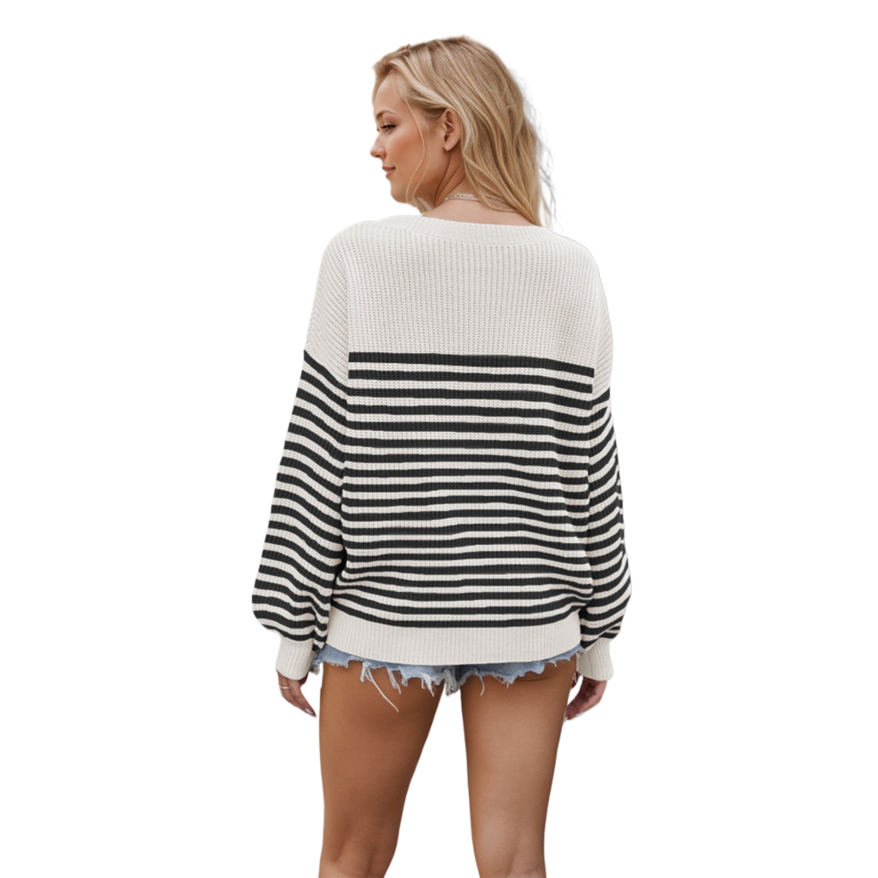 Stella Cotton Striped Sweater - White Pink