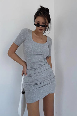 Irregular Hem Solid Bodycon Dress