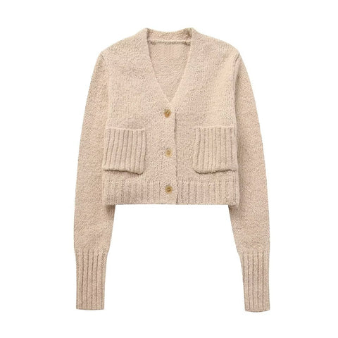 Stone – Kurzer Cardigan aus Baumwollmischung mit Taschen - Anthrazit 