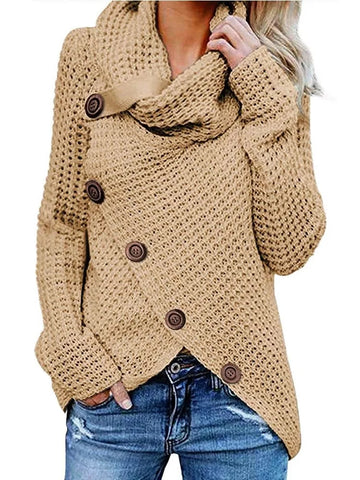 Scarf Collar Button Decoration Autumn Winter Sweater