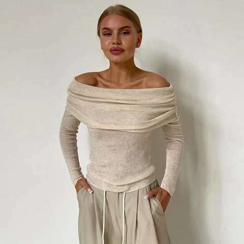 Elegante Langarm-Off-Shoulder-Pullover