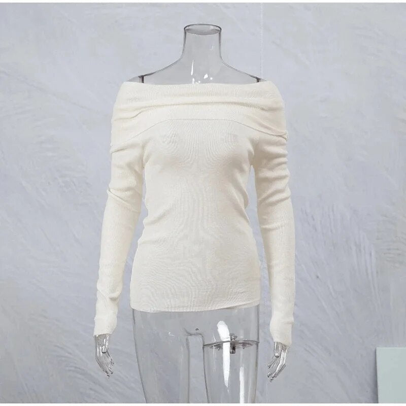 Elegant Long Sleeve Off Shoulder Sweaters