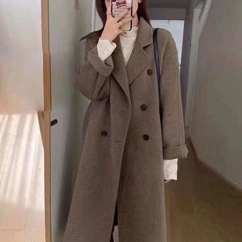 Autumn Retro Double Breasted Loose Slim Fit Woolen Coat