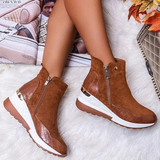 Platform Heel Suede Zipper Up Elegant Boots