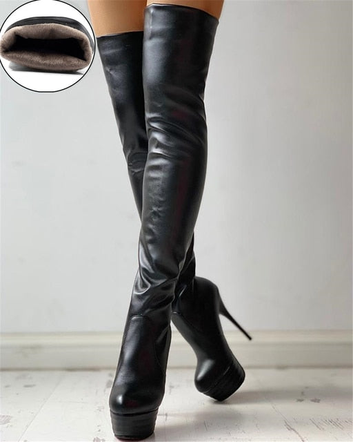 High Heel Black Over the Knee High Boots