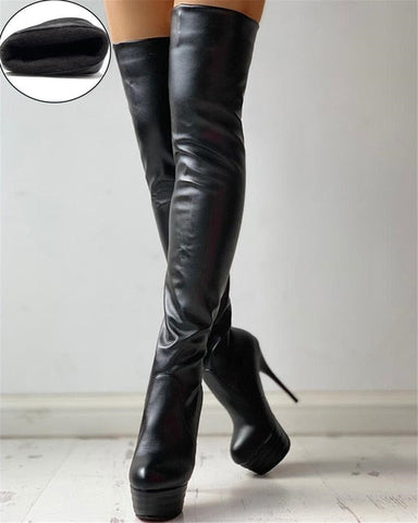 High Heel Black Over the Knee High Boots