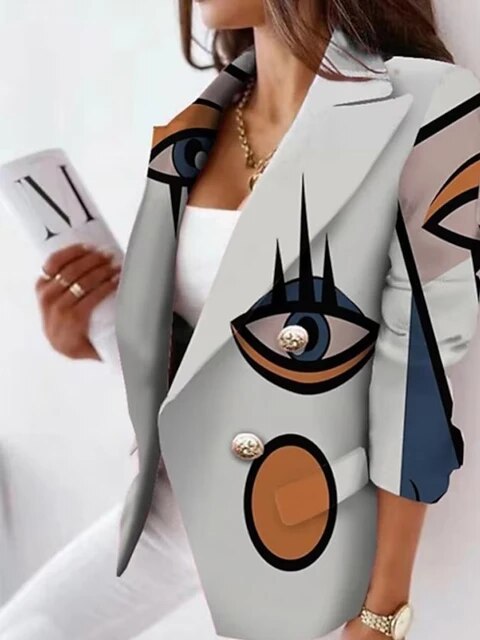 Chic Big Eyes Cool Print Double Breasted Blazer Jacket