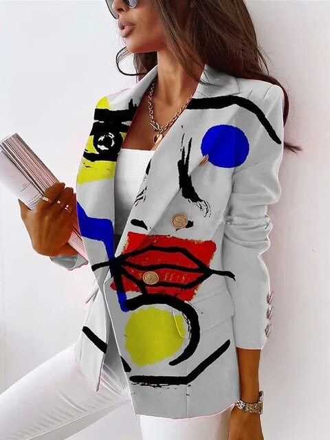 Chic Big Eyes Cool Print Double Breasted Blazer Jacket