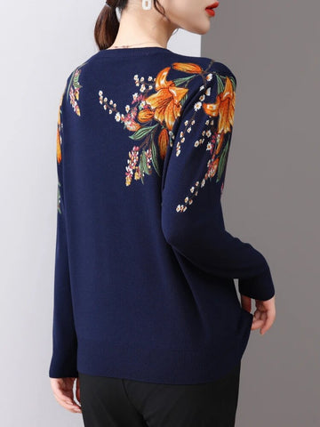 Korean Printed O-Neck Sweater: Spring/Autumn Pullover with Slim Fit