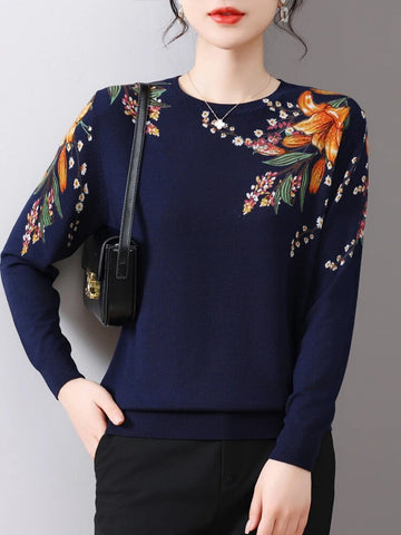 Korean Printed O-Neck Sweater: Spring/Autumn Pullover with Slim Fit