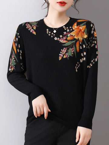 Korean Printed O-Neck Sweater: Spring/Autumn Pullover with Slim Fit