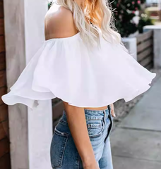 Taine Off The Shoulder Scalloped Crop Top - White