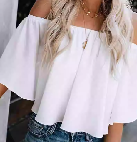 Taine Off The Shoulder Scalloped Crop Top - White