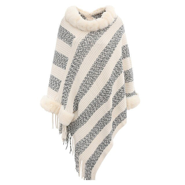 Autumn Winter Style Striped Triangle Shawl Sweater