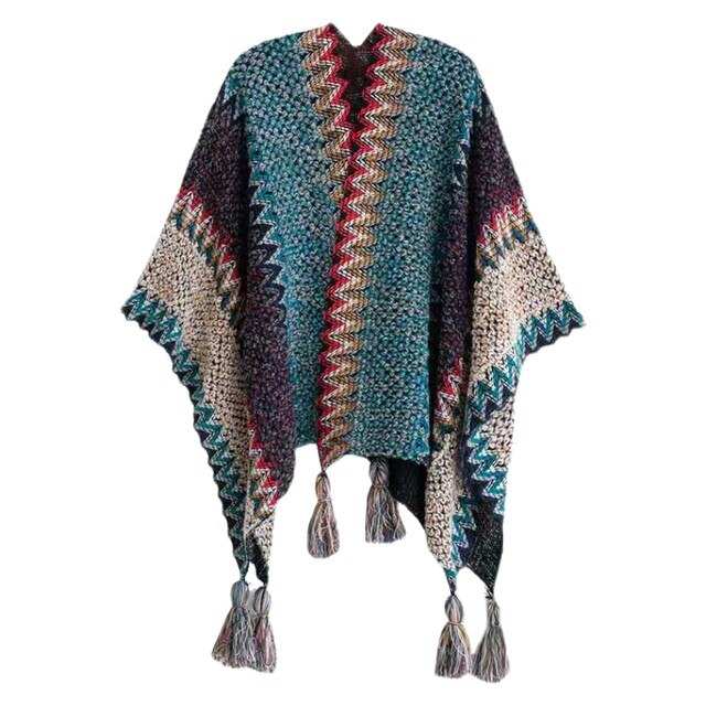 Autumn Winter Style Striped Triangle Shawl Sweater