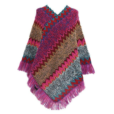 Autumn Winter Style Striped Triangle Shawl Sweater