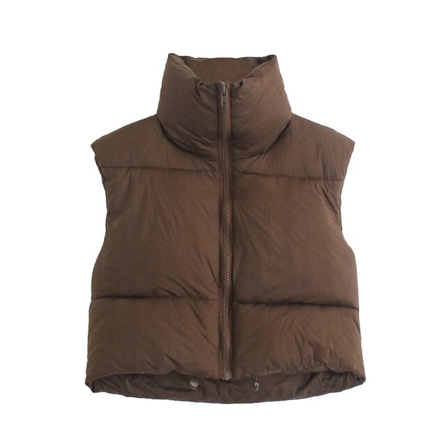 Stand Collar Sleeveless Lightweight Zip Up Puffy Vest