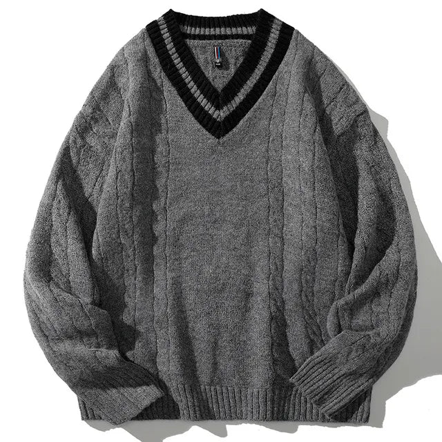 Pulls d'hiver surdimensionnés en tricot à col en V pour hommes