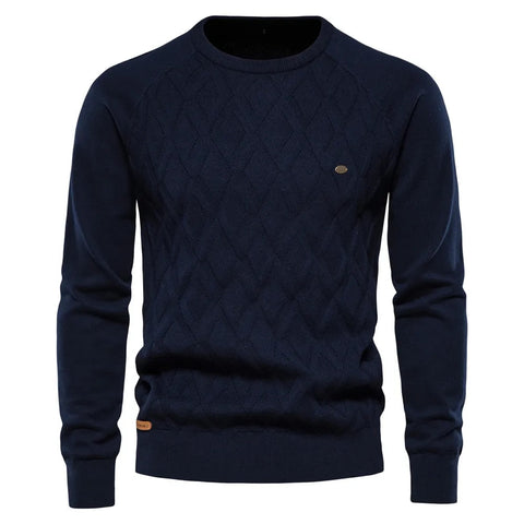 Argyle Basic Solid Color O-Neck Long Sleeve Knitted Men Sweaters