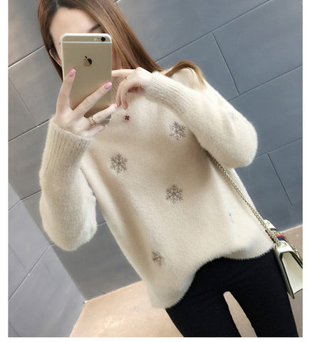 Snow Flake Theme Mink Cashmere Sweaters