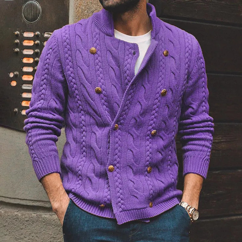 Stand Collar Double Breasted Men's Knitted Cardigan Sweaters