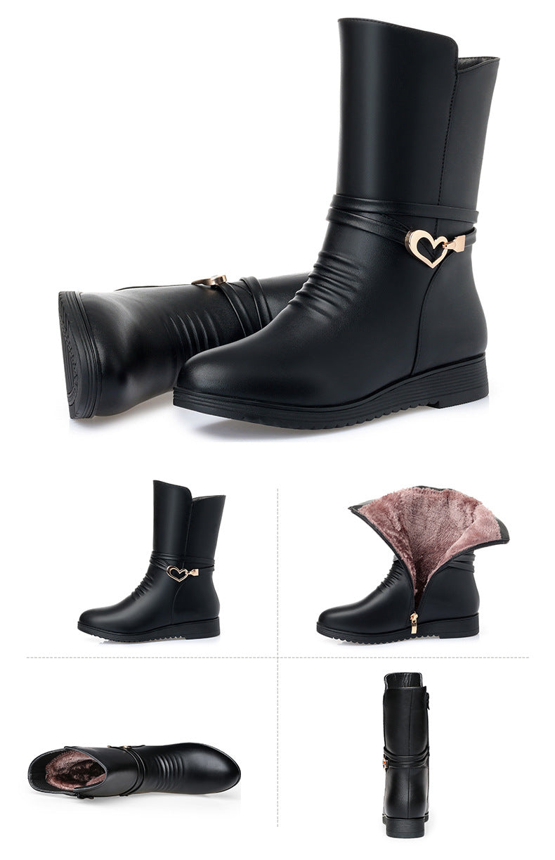 Black Leather Mid Calf Boots