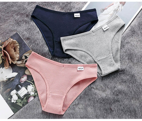 2PCS/Set Panties Striped Low-Rise Underwear Plus Size Breathable Briefs Female G String Soft Lingerie