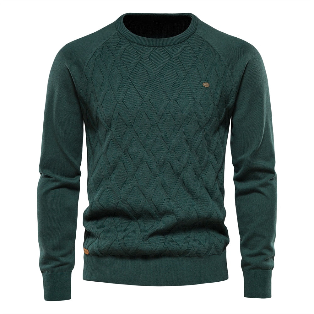 Argyle Basic Einfarbig O-Ausschnitt Langarm Strickpullover für Herren