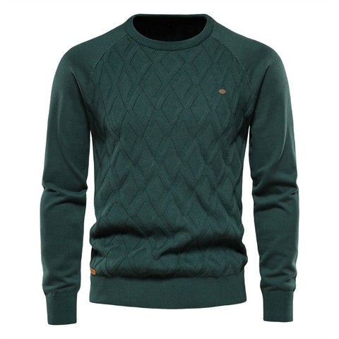 Argyle Basic Solid Color O-Neck Long Sleeve Knitted Men Sweaters