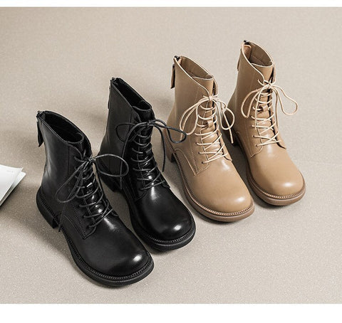 Round Head Lace Up Chelsea Boots For Winter