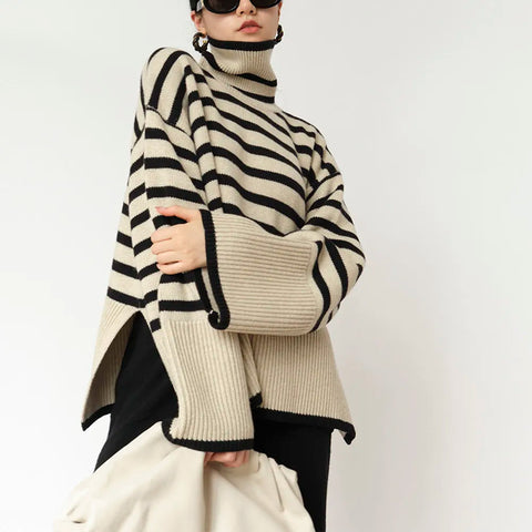 Cool Elegant Striped Loose Style Winter Sweaters