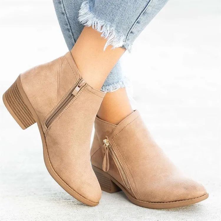 Elegant Zipper Closure Suede Boots