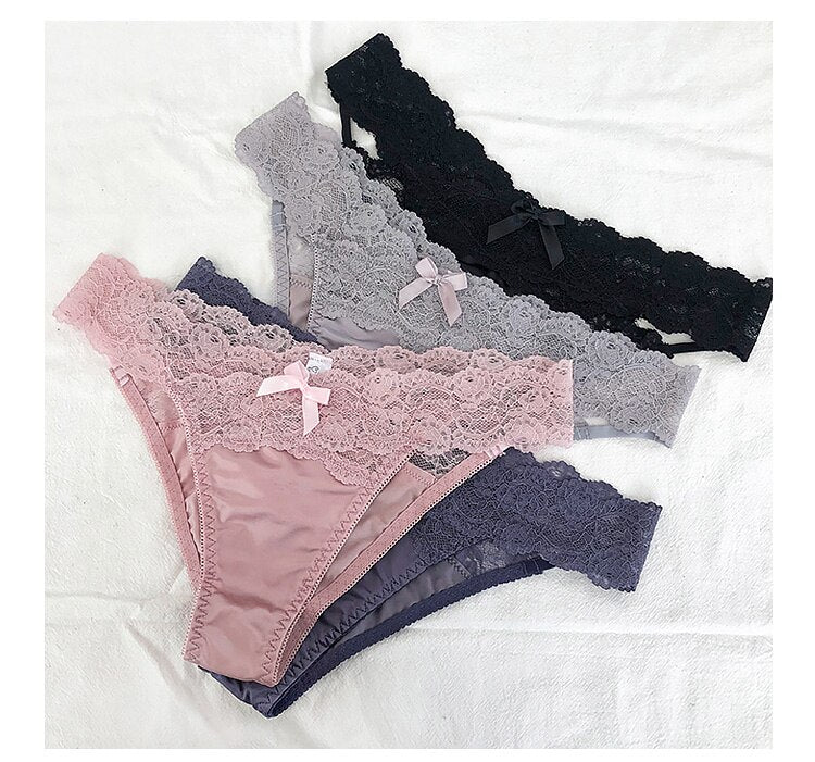 3Pcs/Lot Lace Panties Low-waist Underwear Female G String Thong Lingerie Temptation Hollow Out Intimates