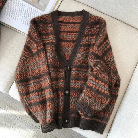 Autumn Jacquard Weave Knitted Cardigan