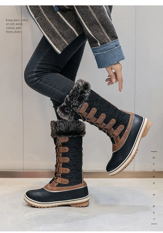 Winter High Lace-Up Snow Boots: Warm, Fur-Lined Mid-Calf Shoes