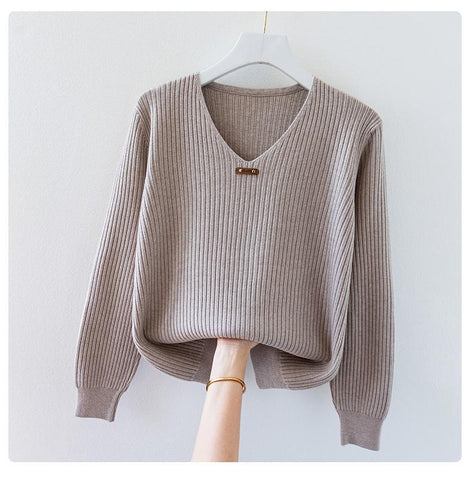 V-Neck Basic Style Autumn Winter Sweater